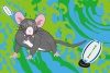ネズミとラグビーボールのイラスト 2020年ラグビー年賀状素材