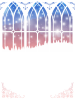 ゴシック風窓の雪景色フレーム[ブルー・ピンク](白抜き)