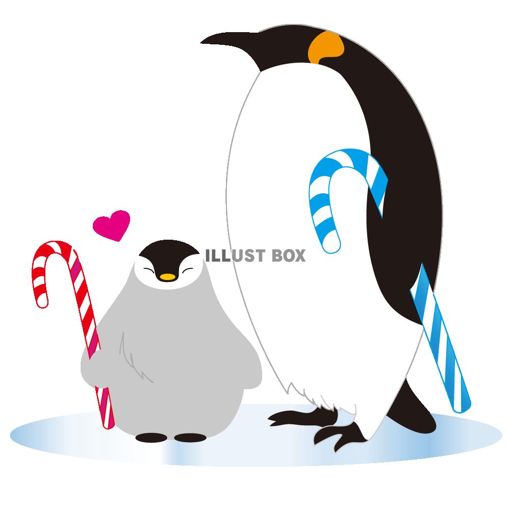 無料イラスト クリスマスのペンギン親子