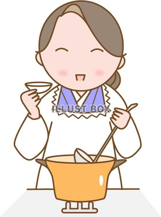 無料イラスト 料理をするかっぽう着姿の女性