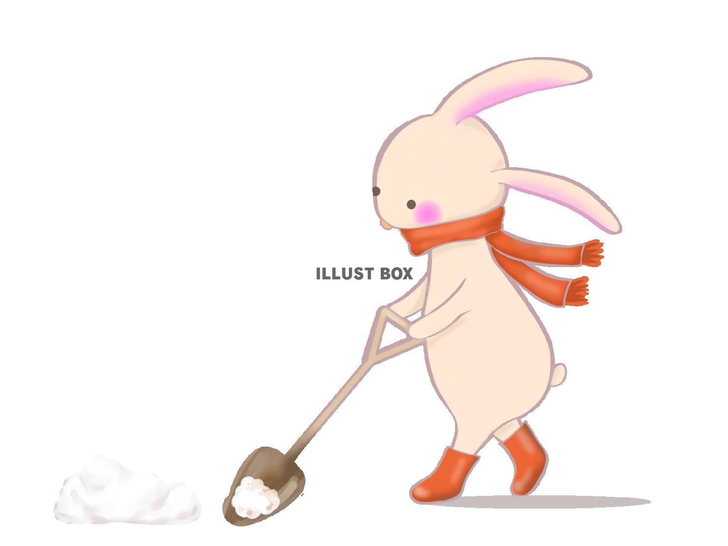 無料イラスト 雪かきするウサギのイラスト