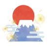 無料イラスト 富士山 日の出 花札風1