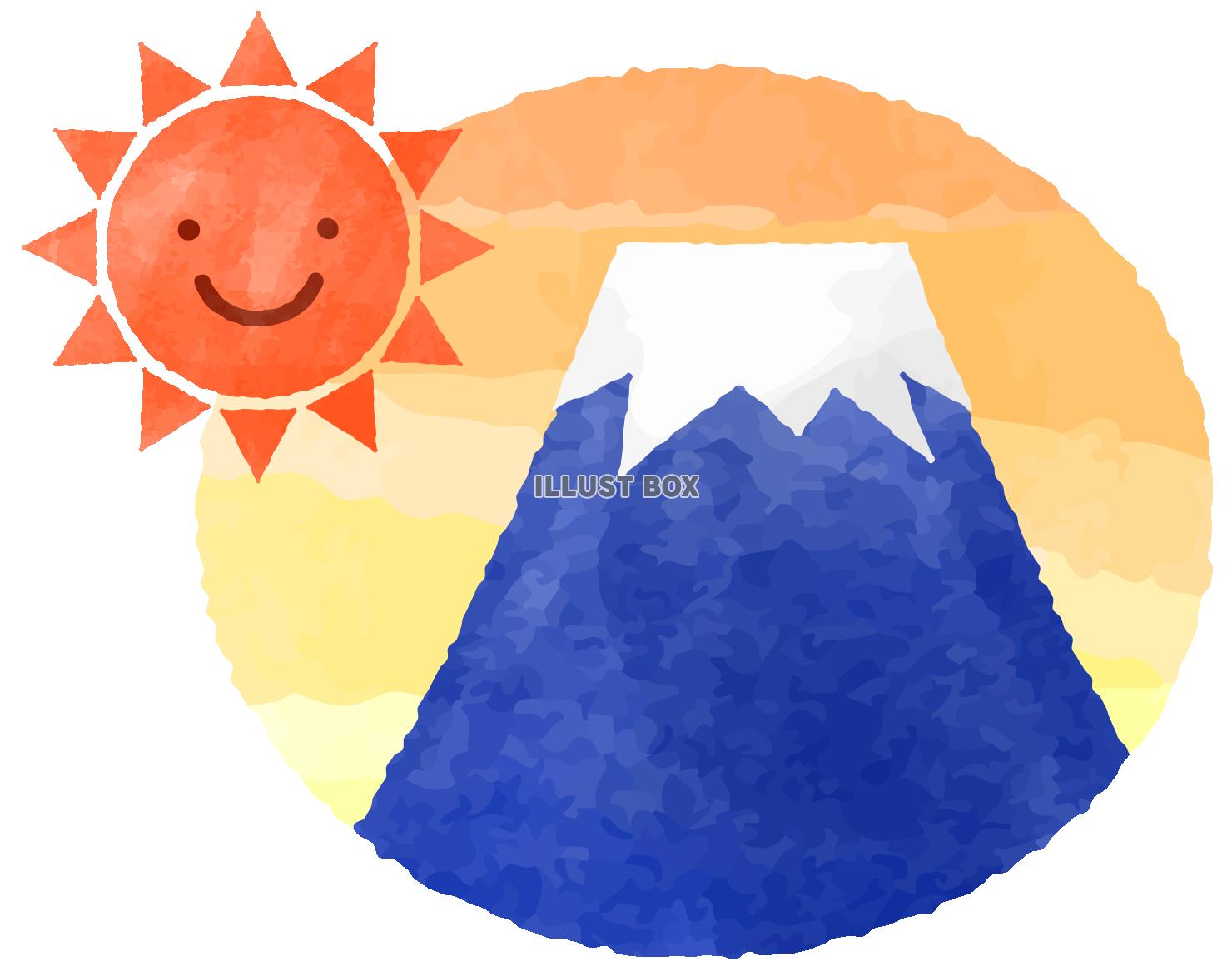 無料イラスト 笑顔の太陽と富士山