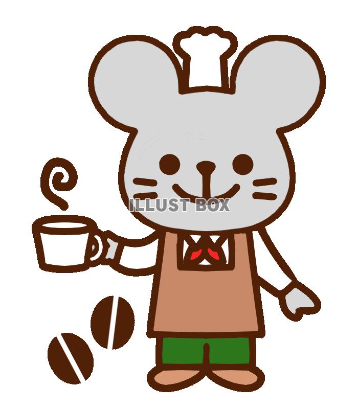 無料イラスト ねずみのカフェ店員 透過png