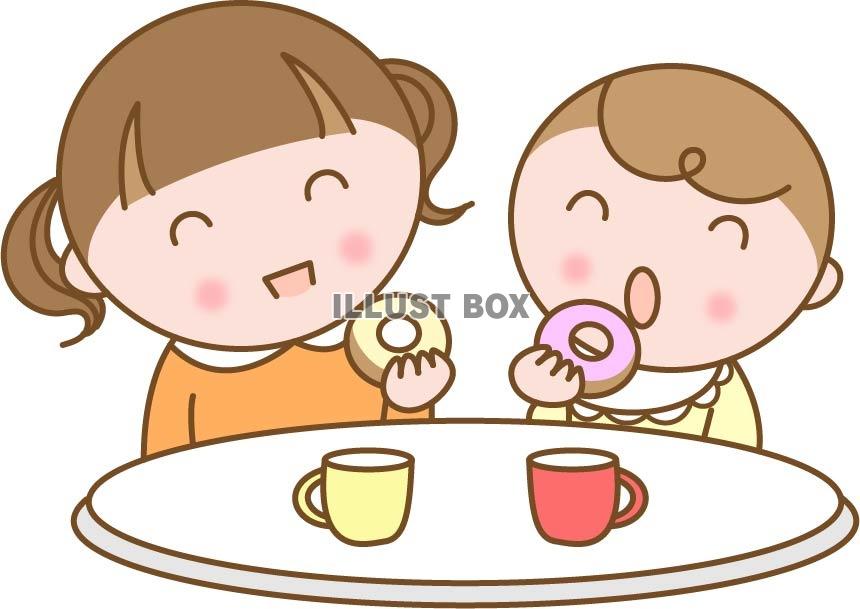 おやつを食べる子どもたち : イラスト無料