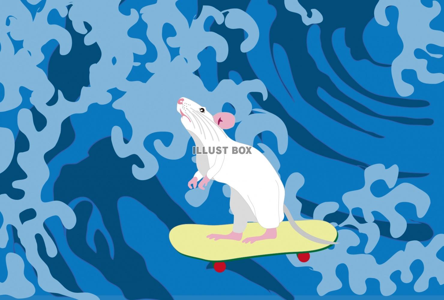 無料イラスト スケートボードをするネズミのイラスト年賀状素材