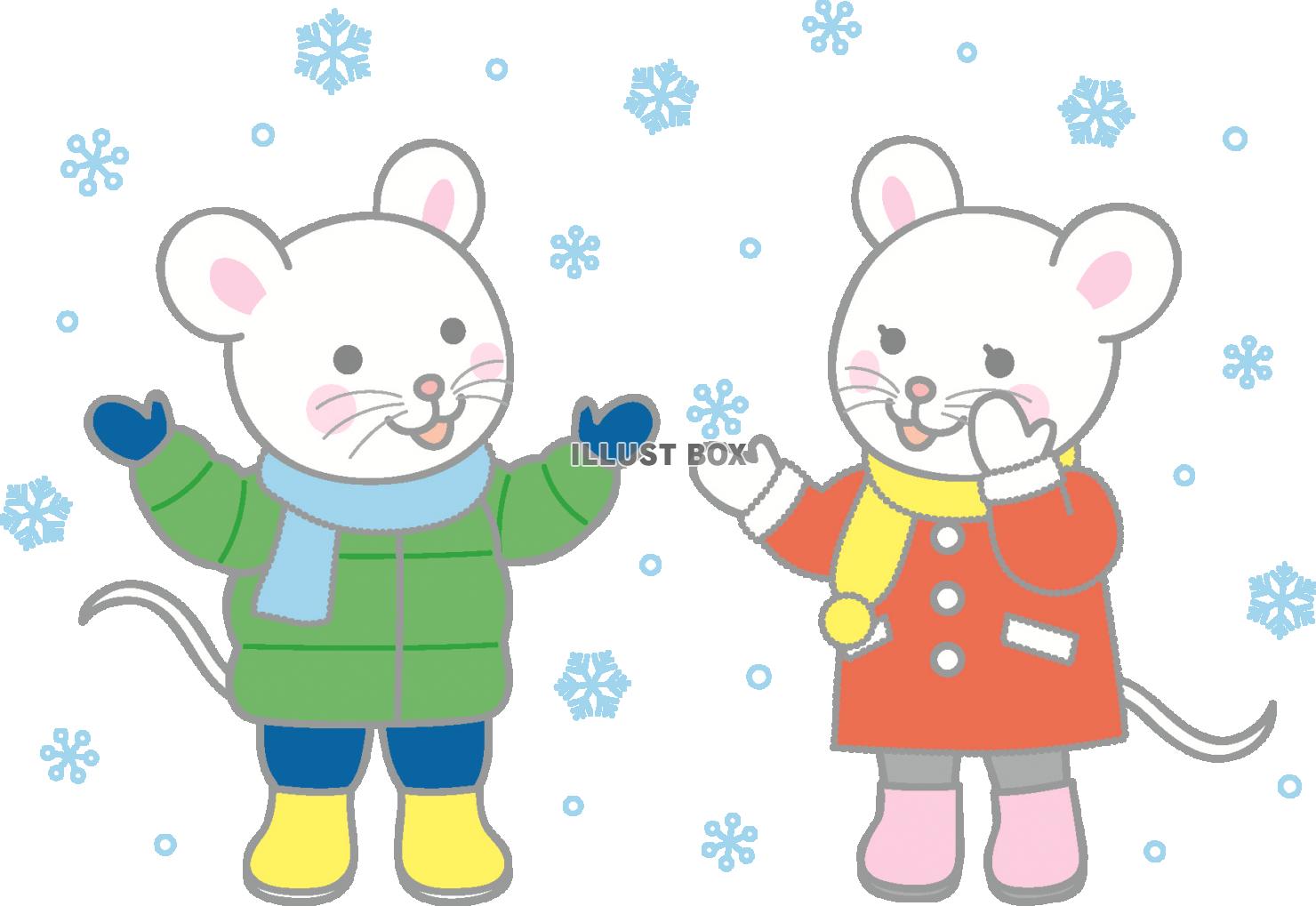 ねずみのイラスト・雪が降ってきた