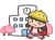 かわいい手描きの学校と女の子