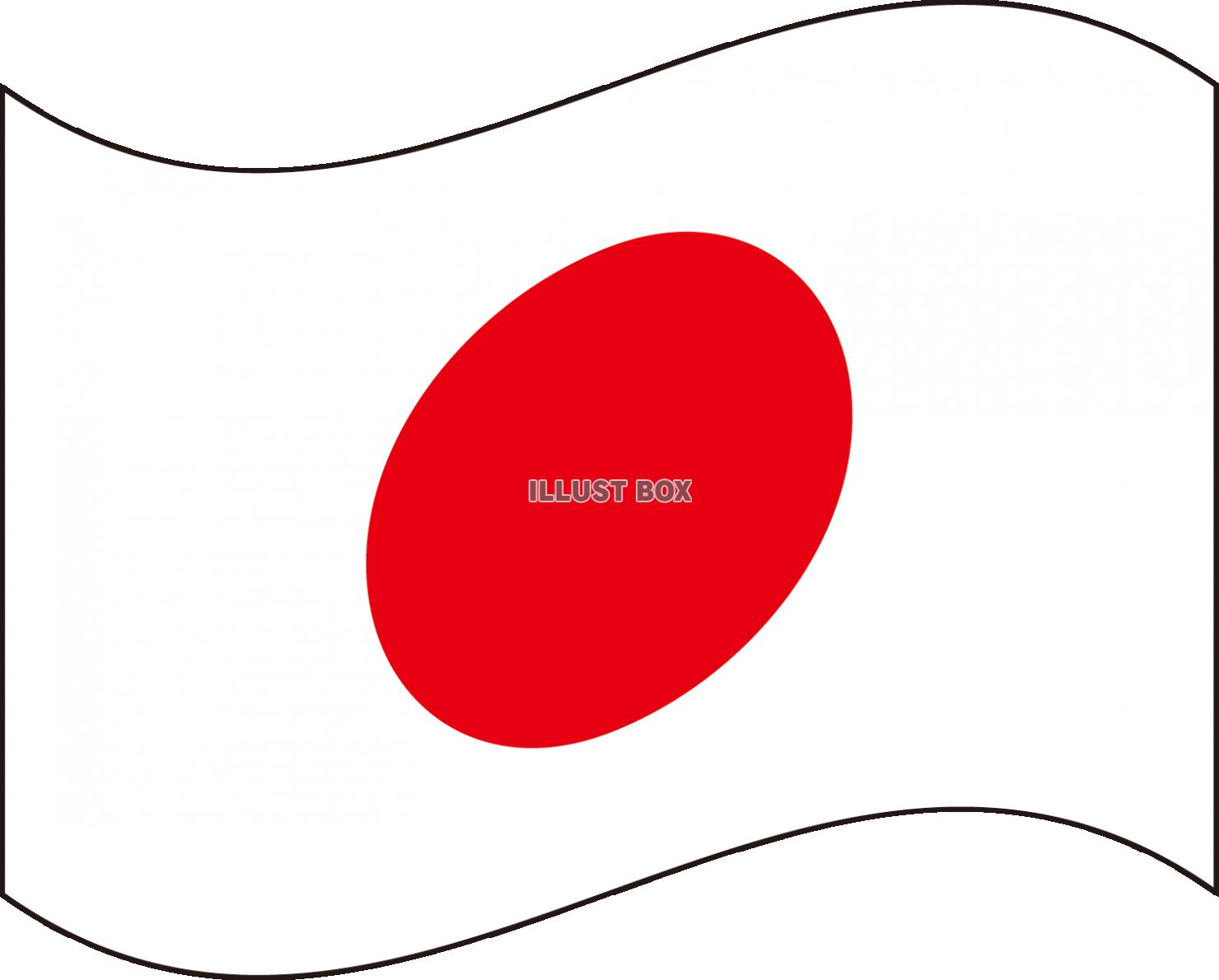 無料イラスト はためく日本の国旗 日の丸 応援旗 揺れる 波打つ
