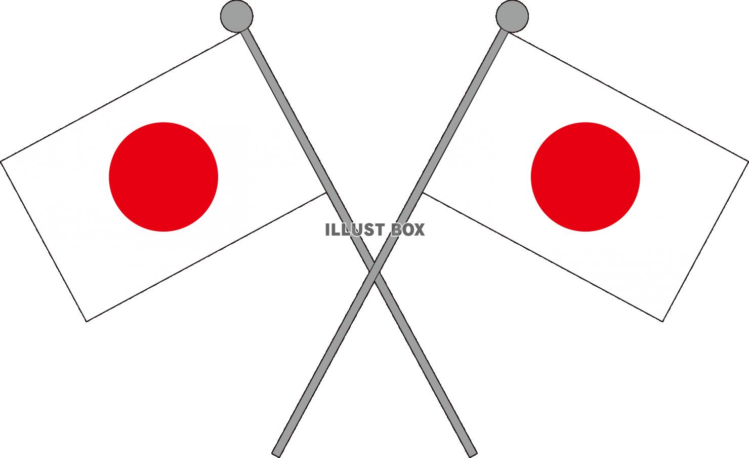 交差する日本の国旗（日の丸・2本）JAPAN