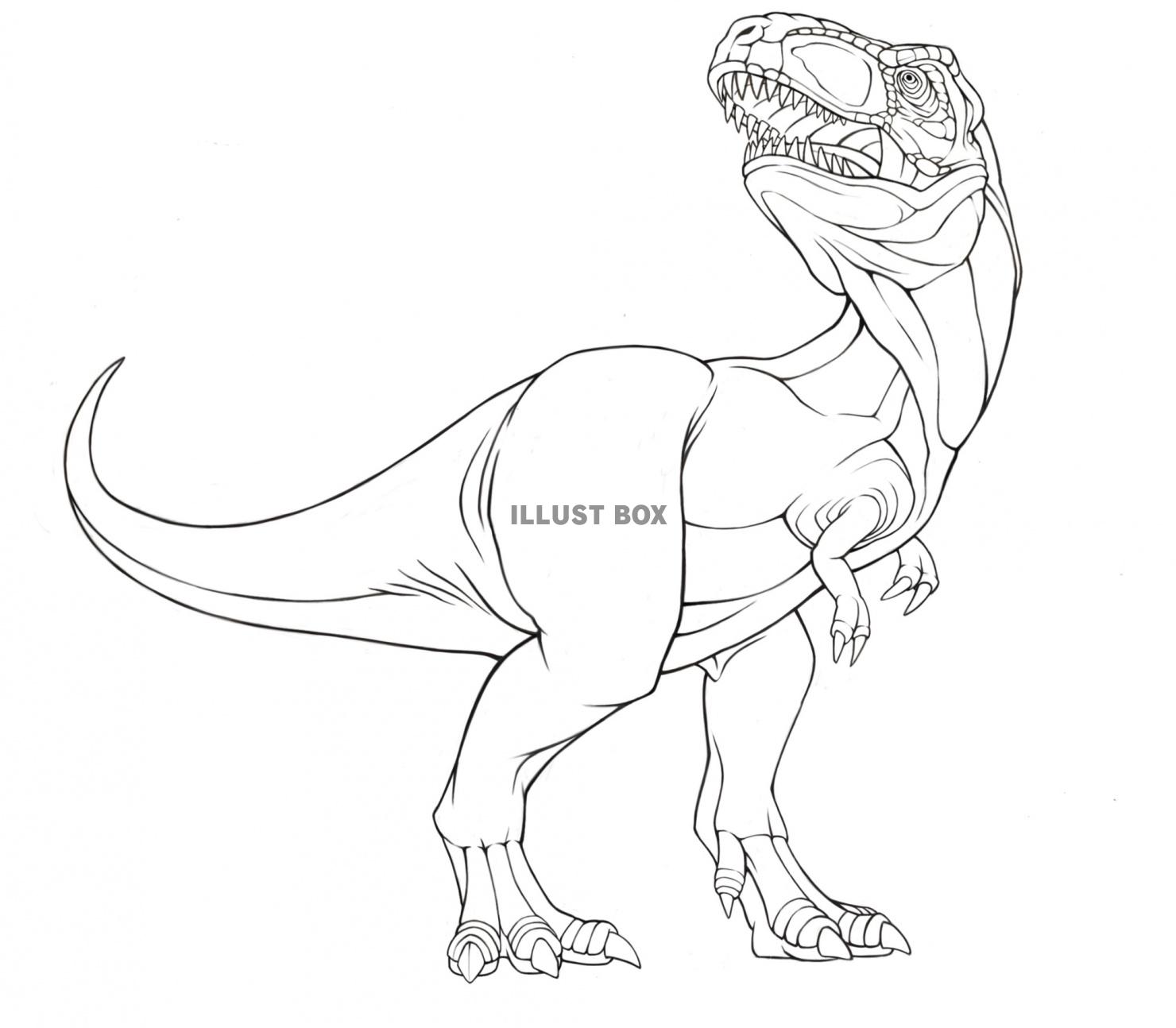 無料イラスト ティラノサウルス 線画 塗り絵素材