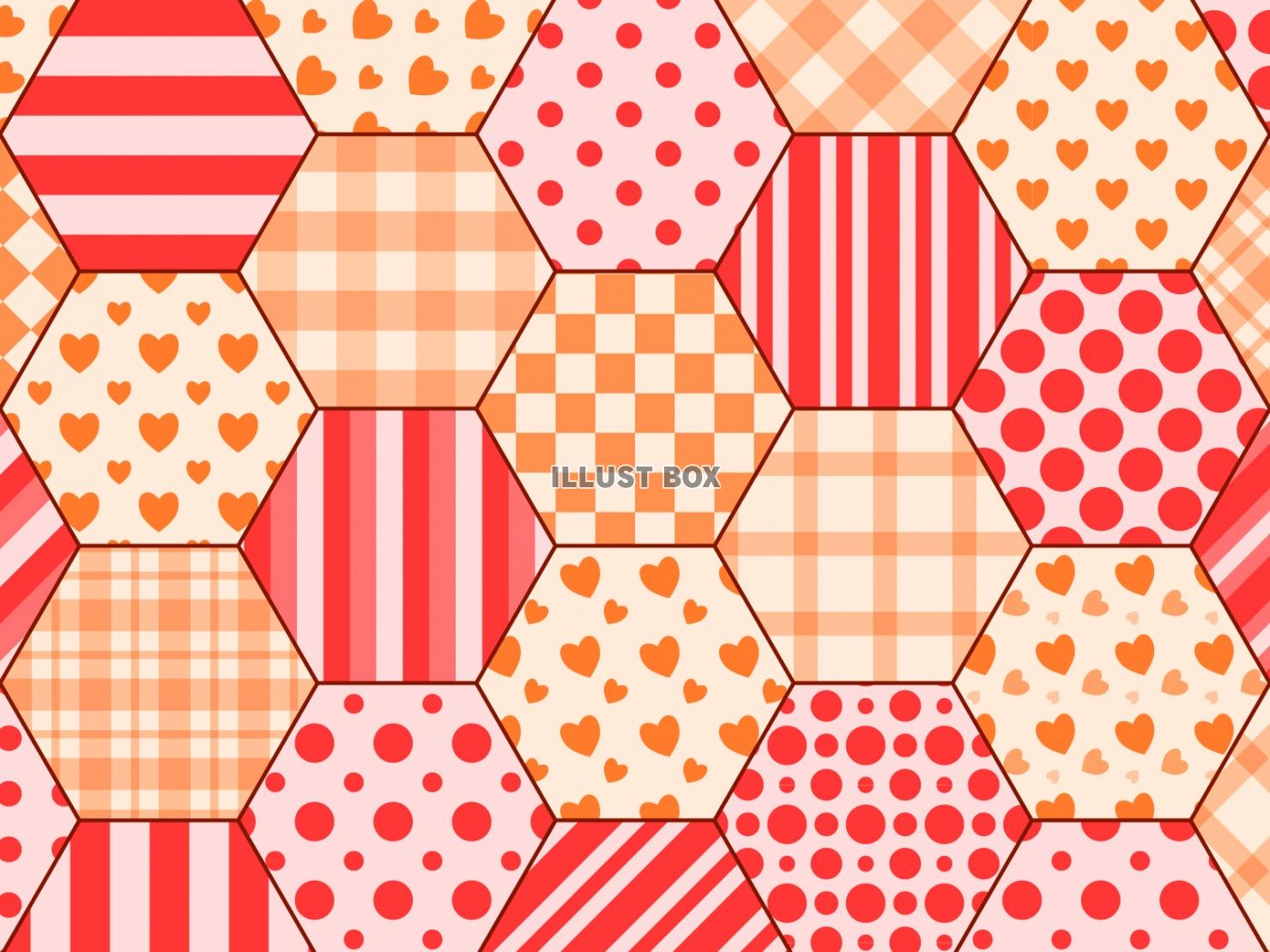 六角形パッチワーク 赤×橙