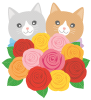 バラと２匹の猫のイラスト