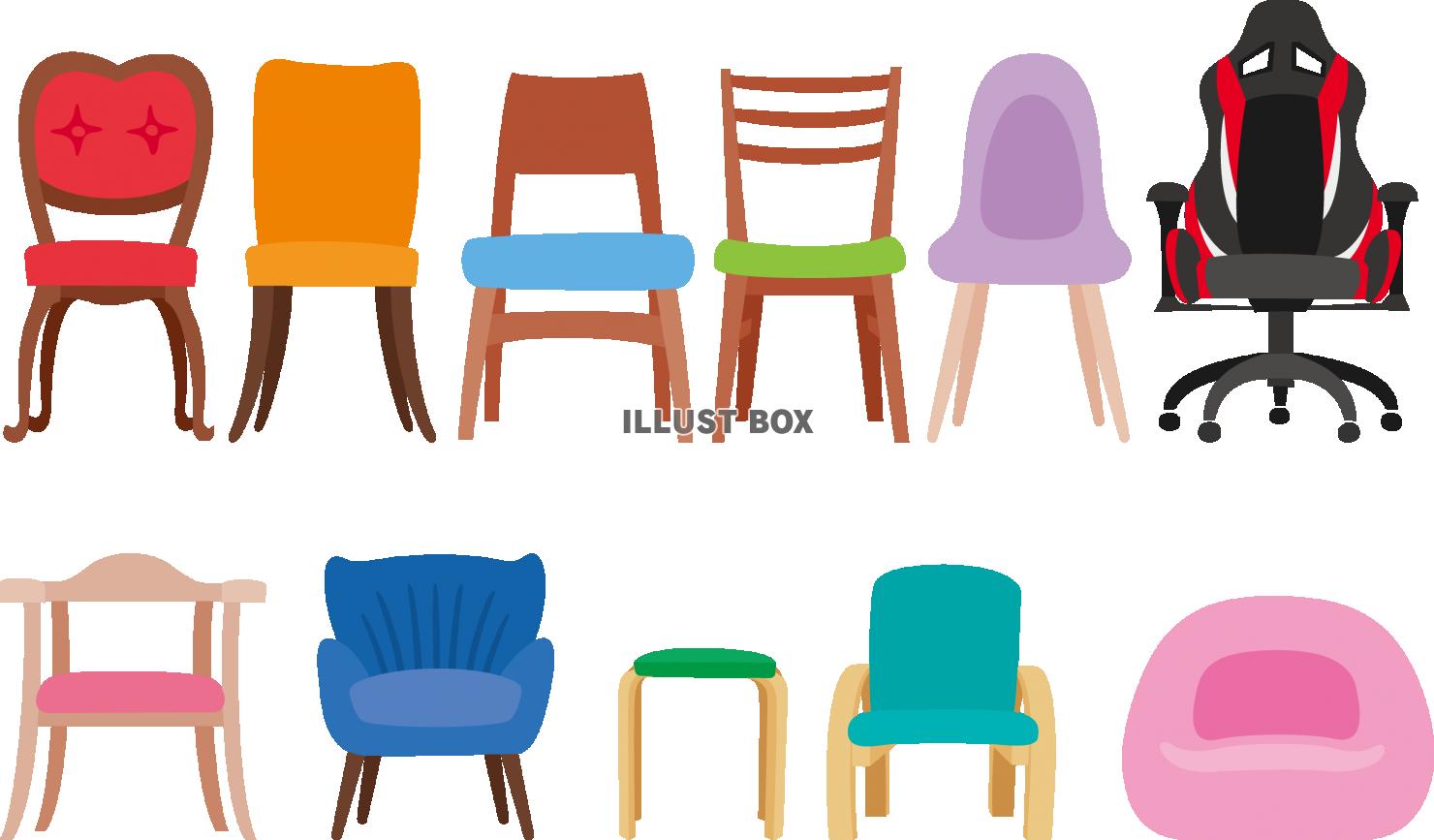 無料イラスト インテリア 色々な椅子のセット