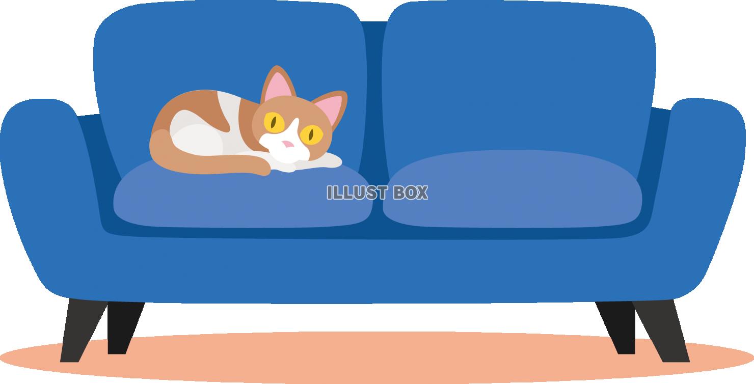 無料イラスト ソファでリラックスする猫
