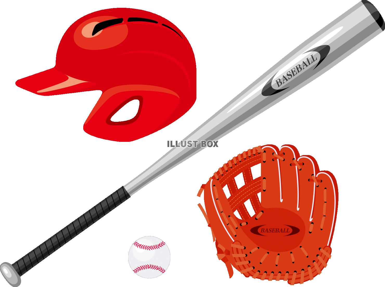 無料イラスト 野球用具 用品 グローブとバットとヘルメットとボール スポー