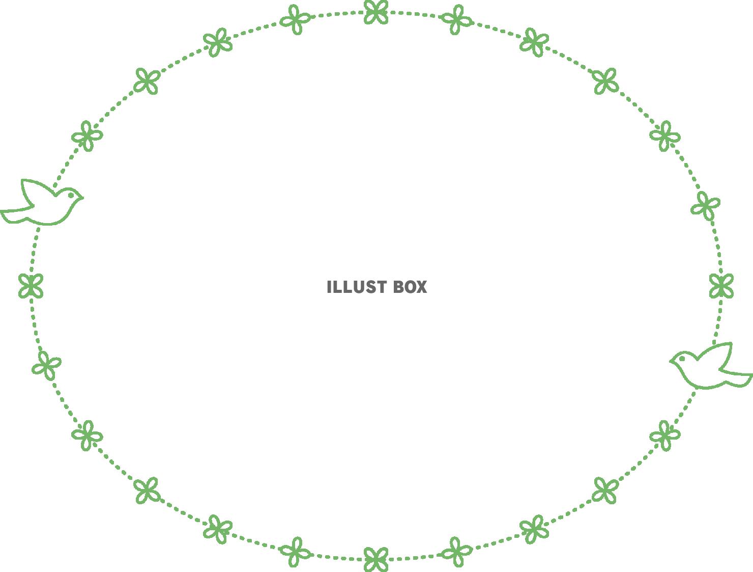 無料イラスト 鳥とクローバーのシンプルな楕円フレーム カラー