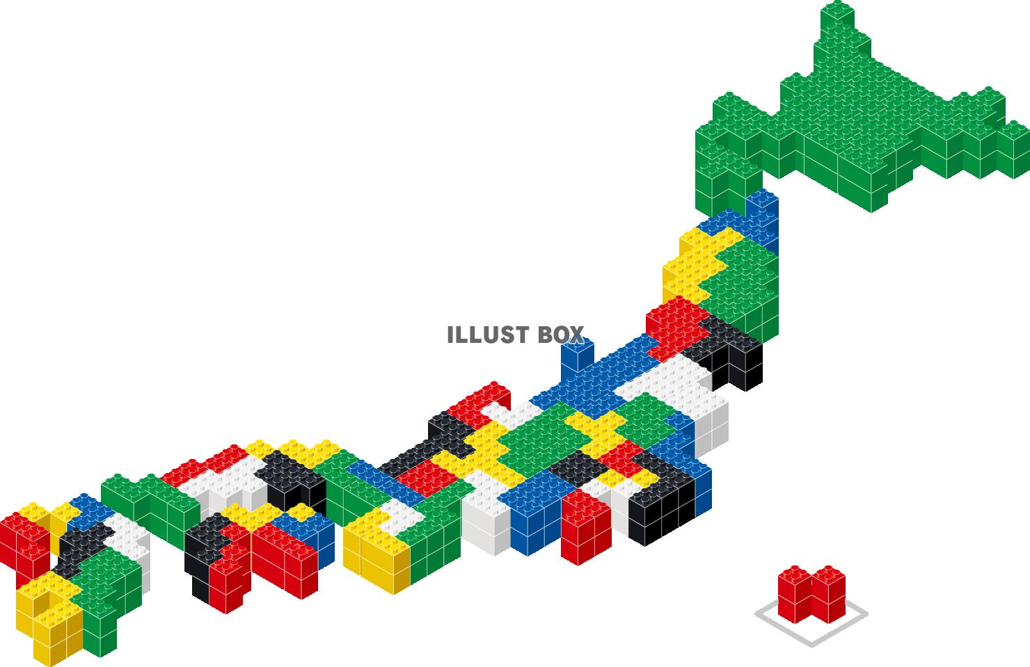 無料イラスト ブロックで作ったカラフルな日本地図