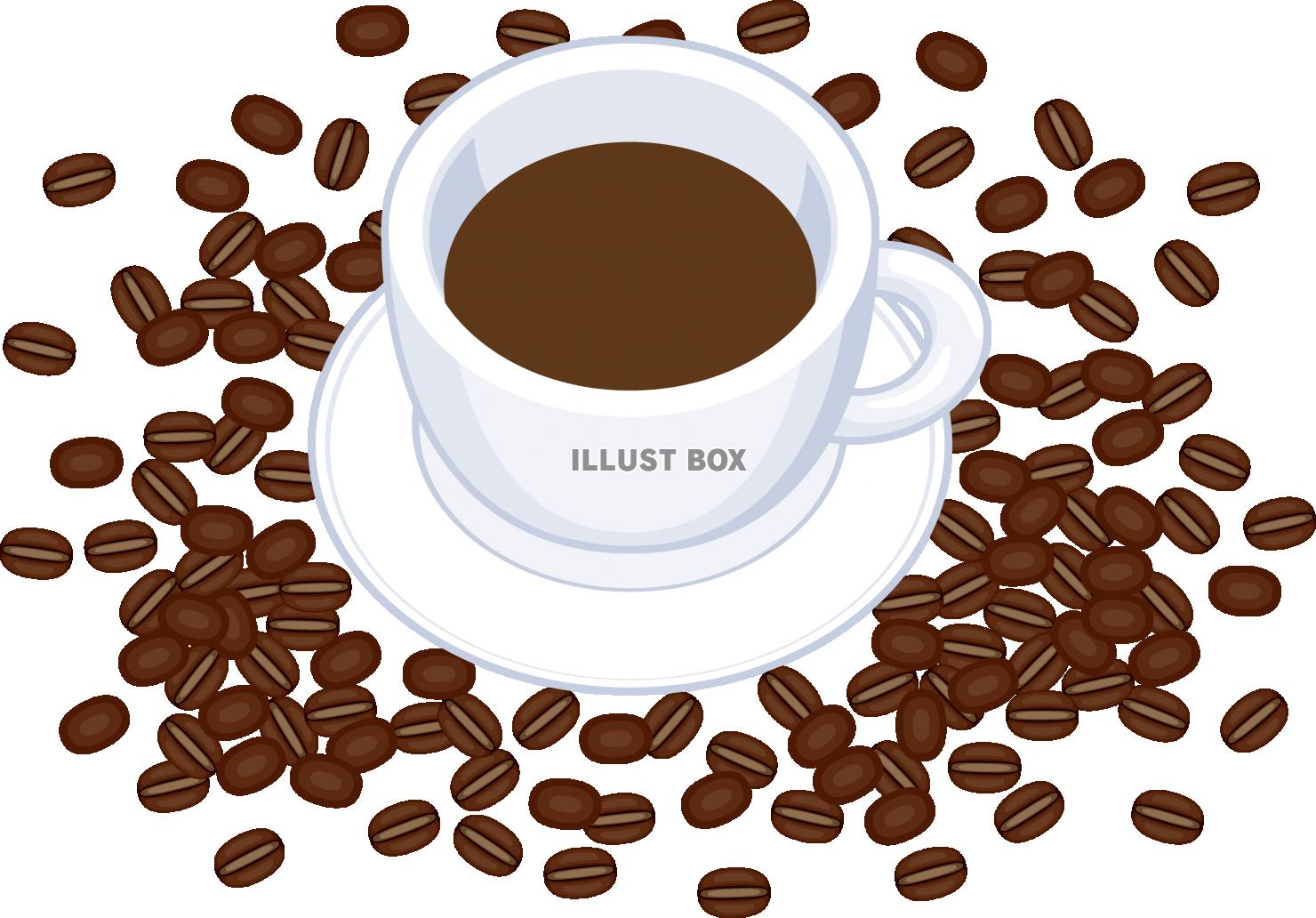 無料イラスト コーヒーとコーヒー豆 コーヒーカップ
