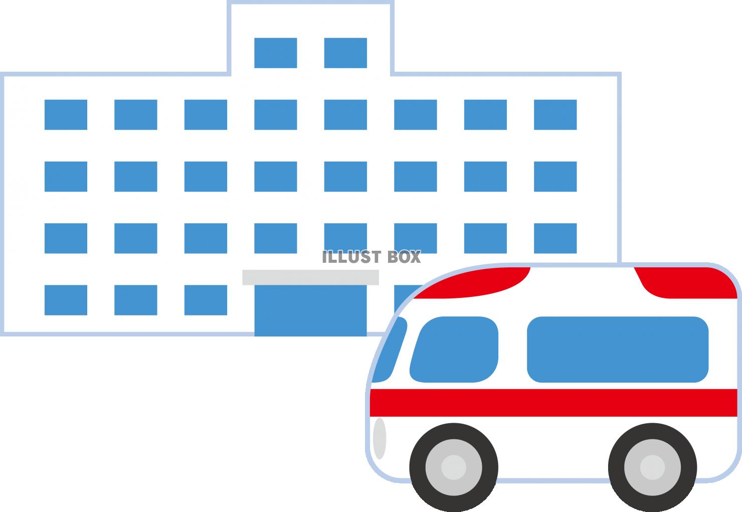 無料イラスト シンプルな 病院と救急車
