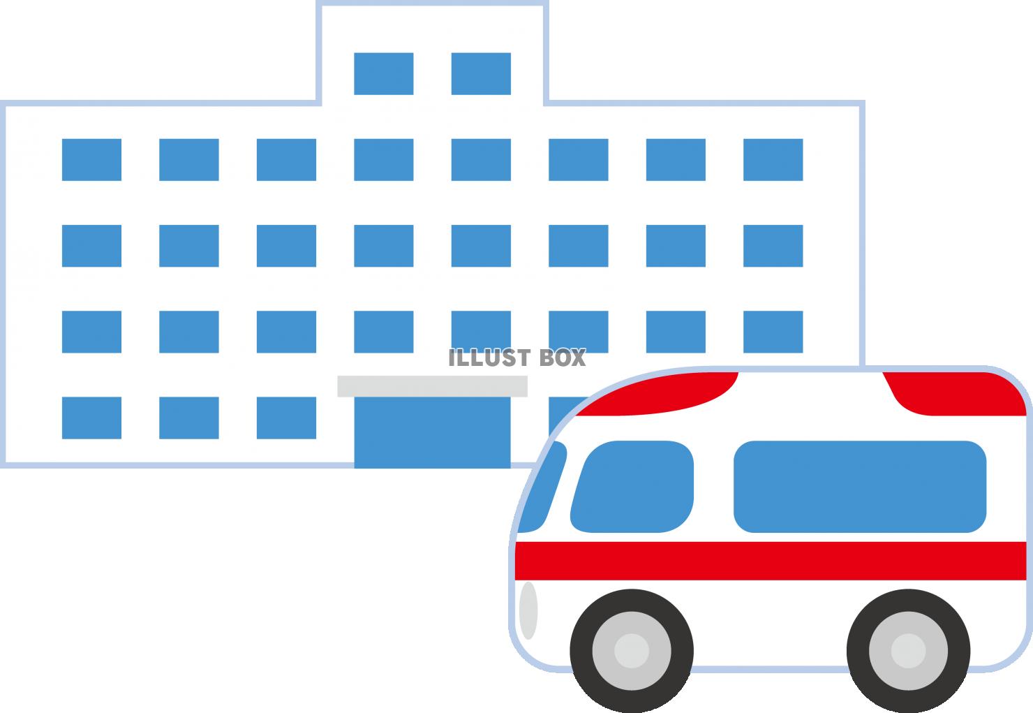 シンプルな　病院と救急車