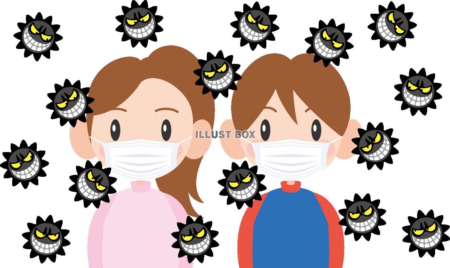 ウイルス　マスクで感染予防する子供