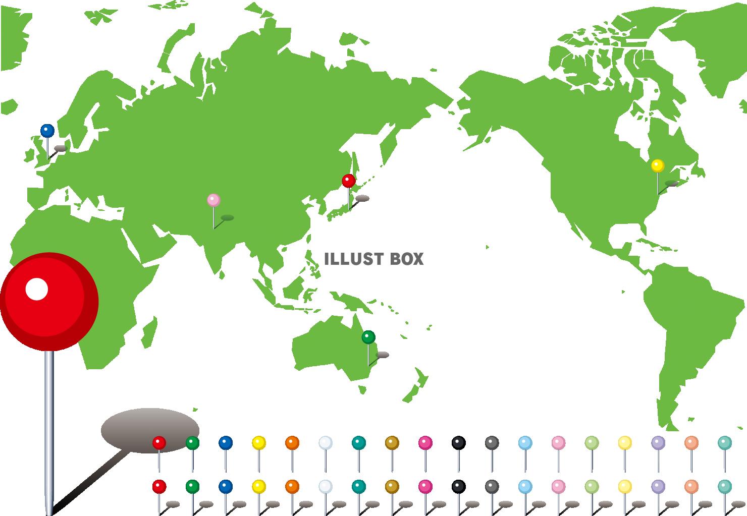 無料イラスト 世界地図とマップピン