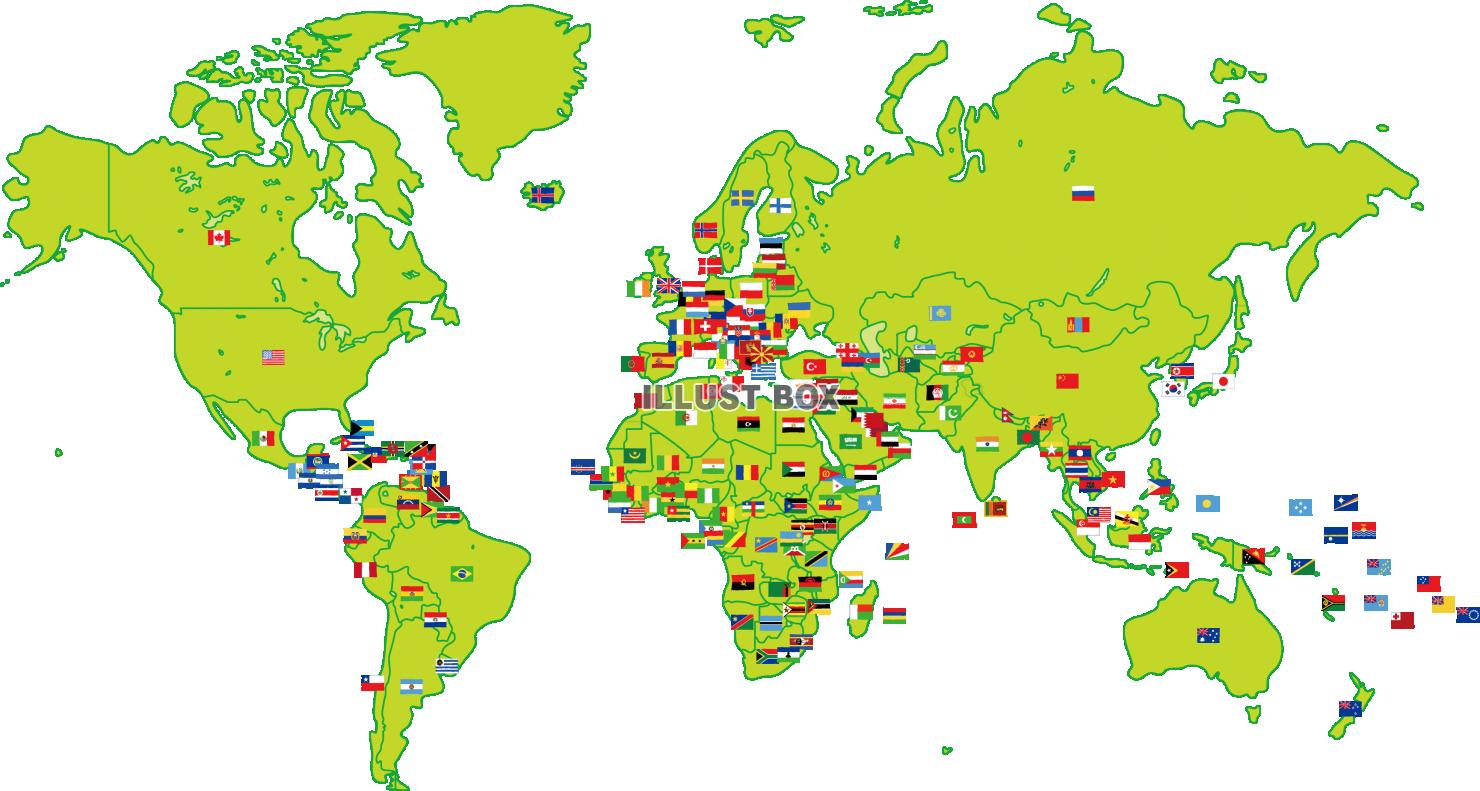 無料イラスト 世界の国旗と世界地図