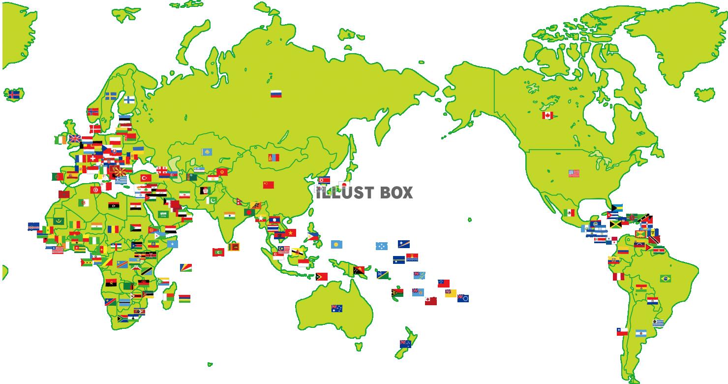 無料イラスト 世界の国旗と世界地図