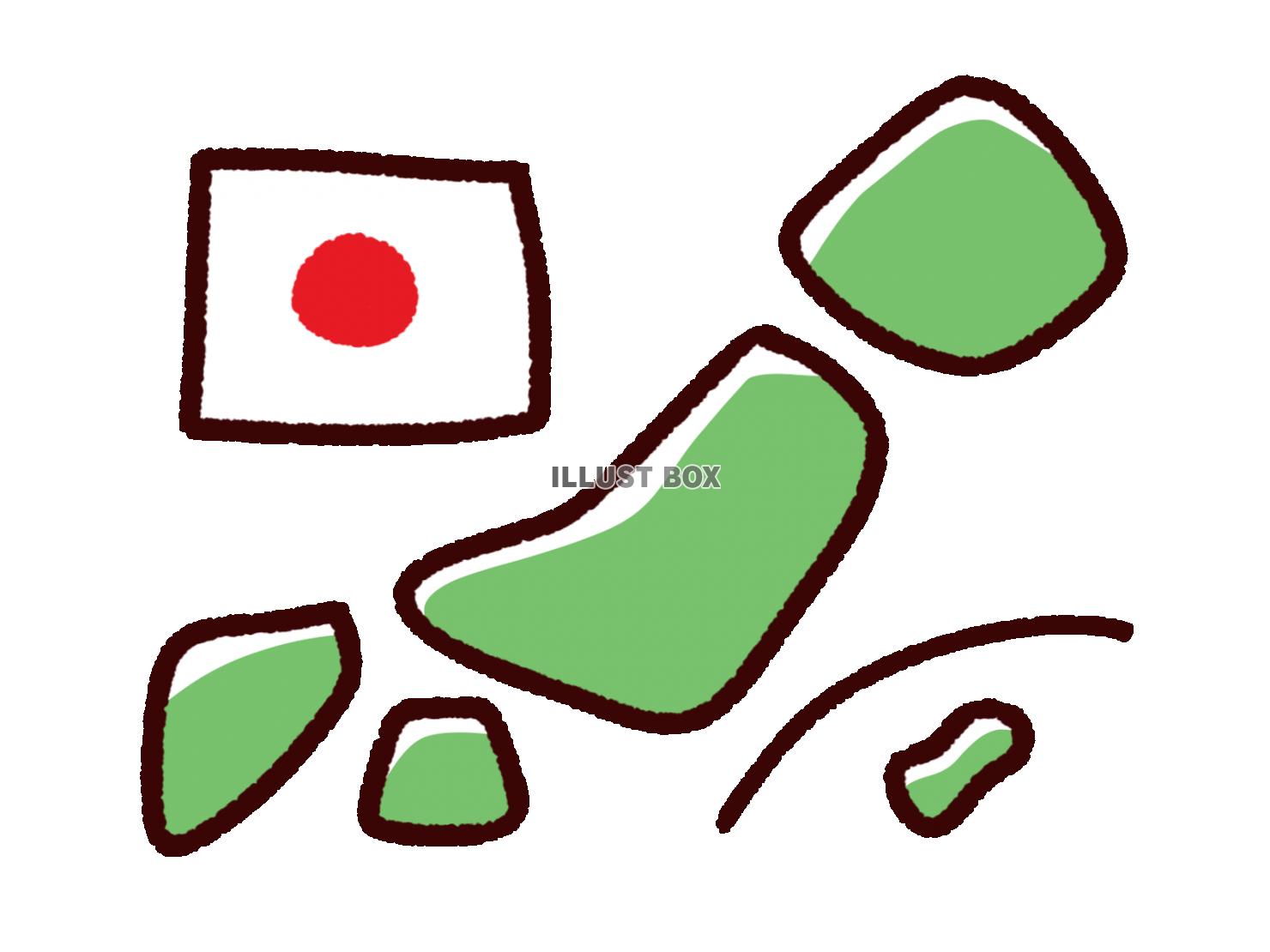 無料イラスト 手描きのデフォルメ 日本と国旗