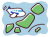 手描きのデフォルメ　日本と飛行機と海