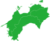 四国の地図（県峡線あり）です。