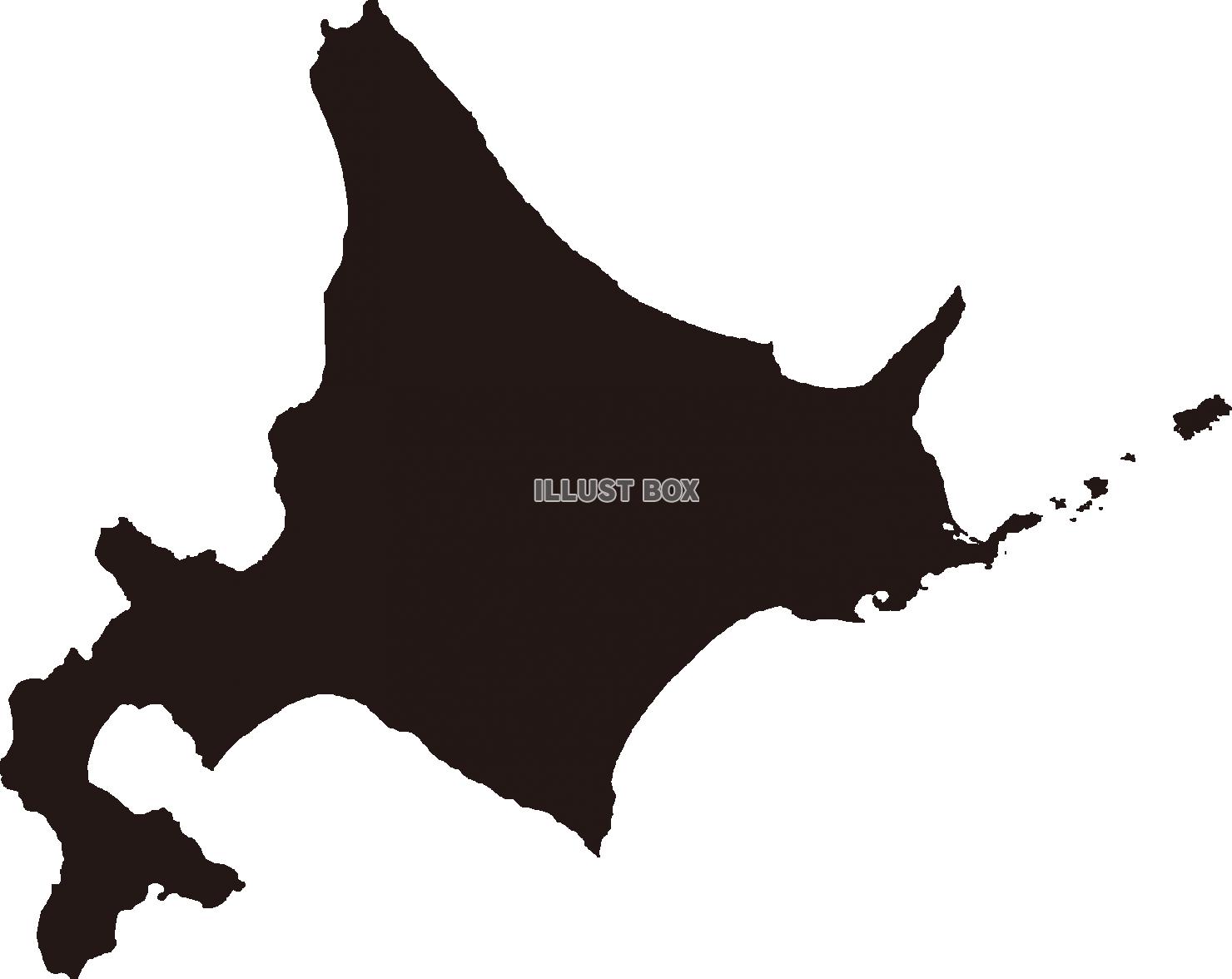 無料イラスト 北海道の地図 シルエット 黒色