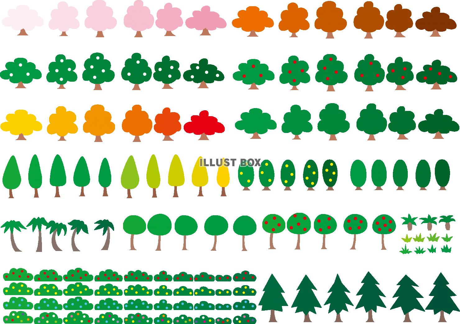 無料イラスト 情景 いろいろな樹木のセット
