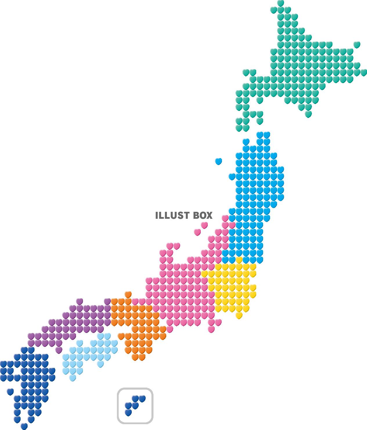 無料イラスト 日本地図 八地方区分 ハート
