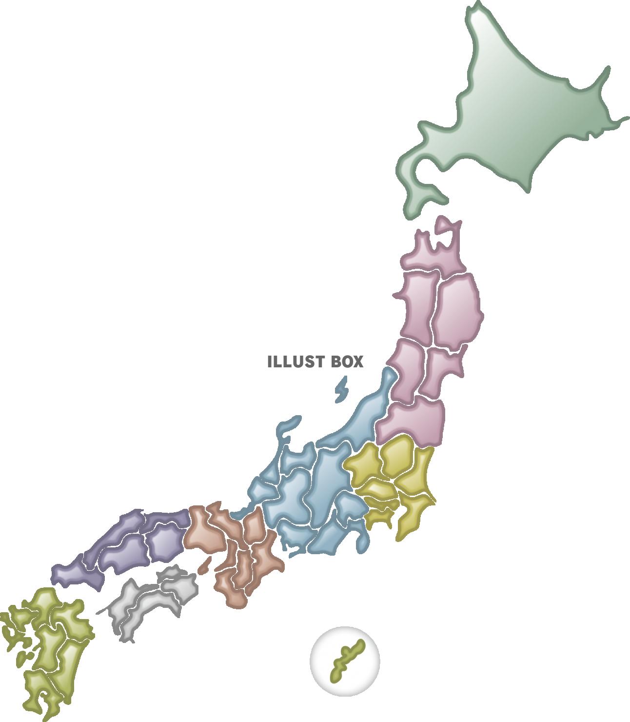 無料イラスト 日本地図 八地方区分 金属