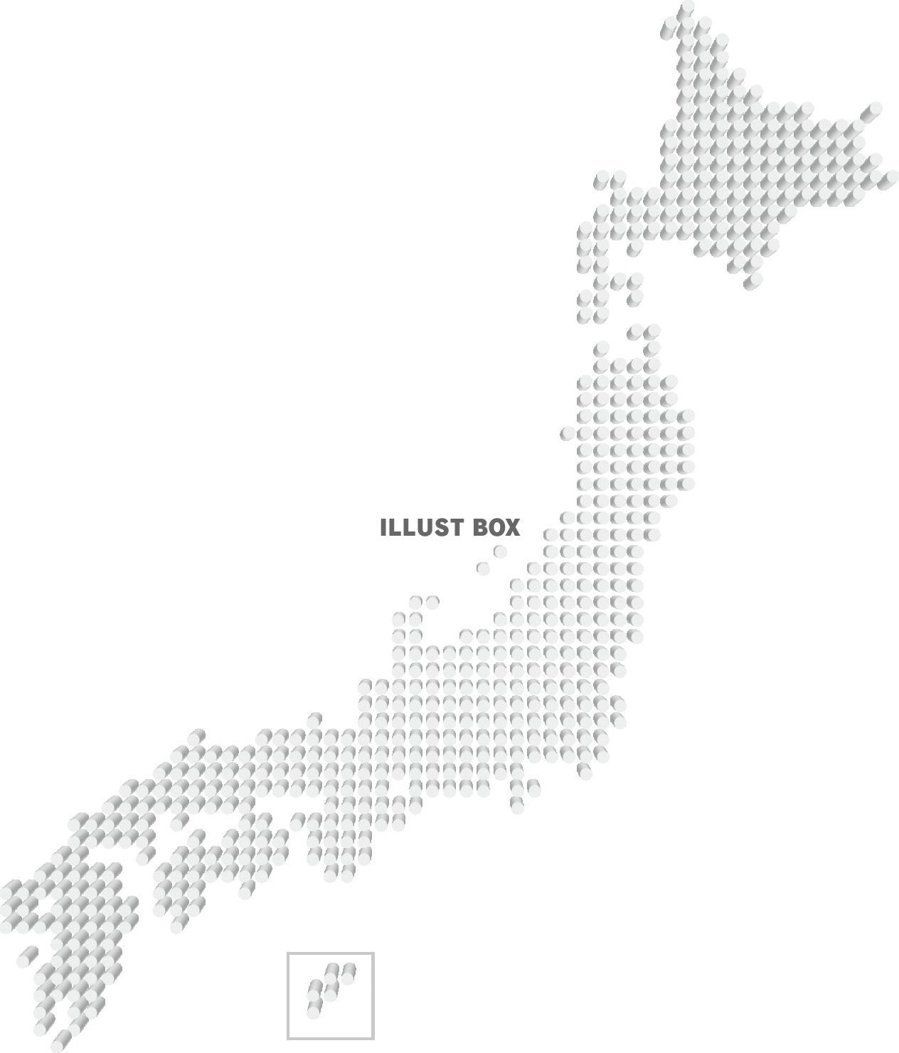 無料イラスト 日本地図 マップ ドット 立体 ホワイト