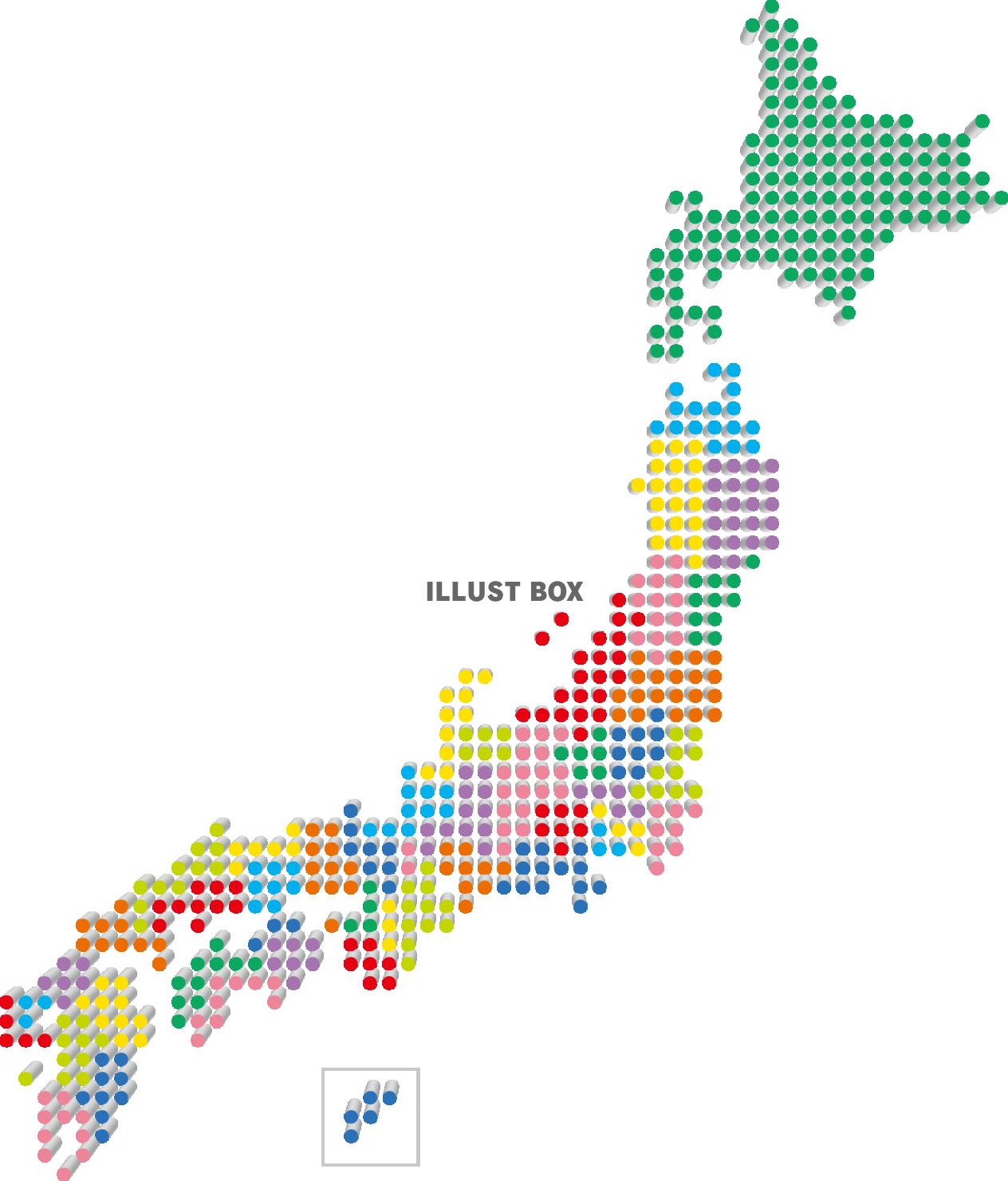 無料イラスト 日本地図 マップ ドット 立体 カラフル