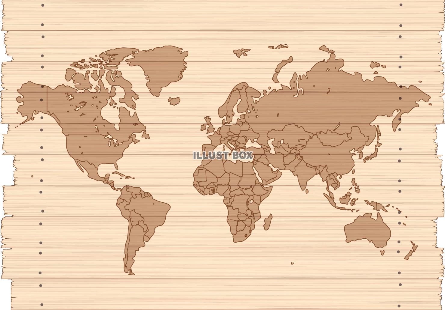 無料イラスト 世界地図 地図 木 木目 ナチュラル