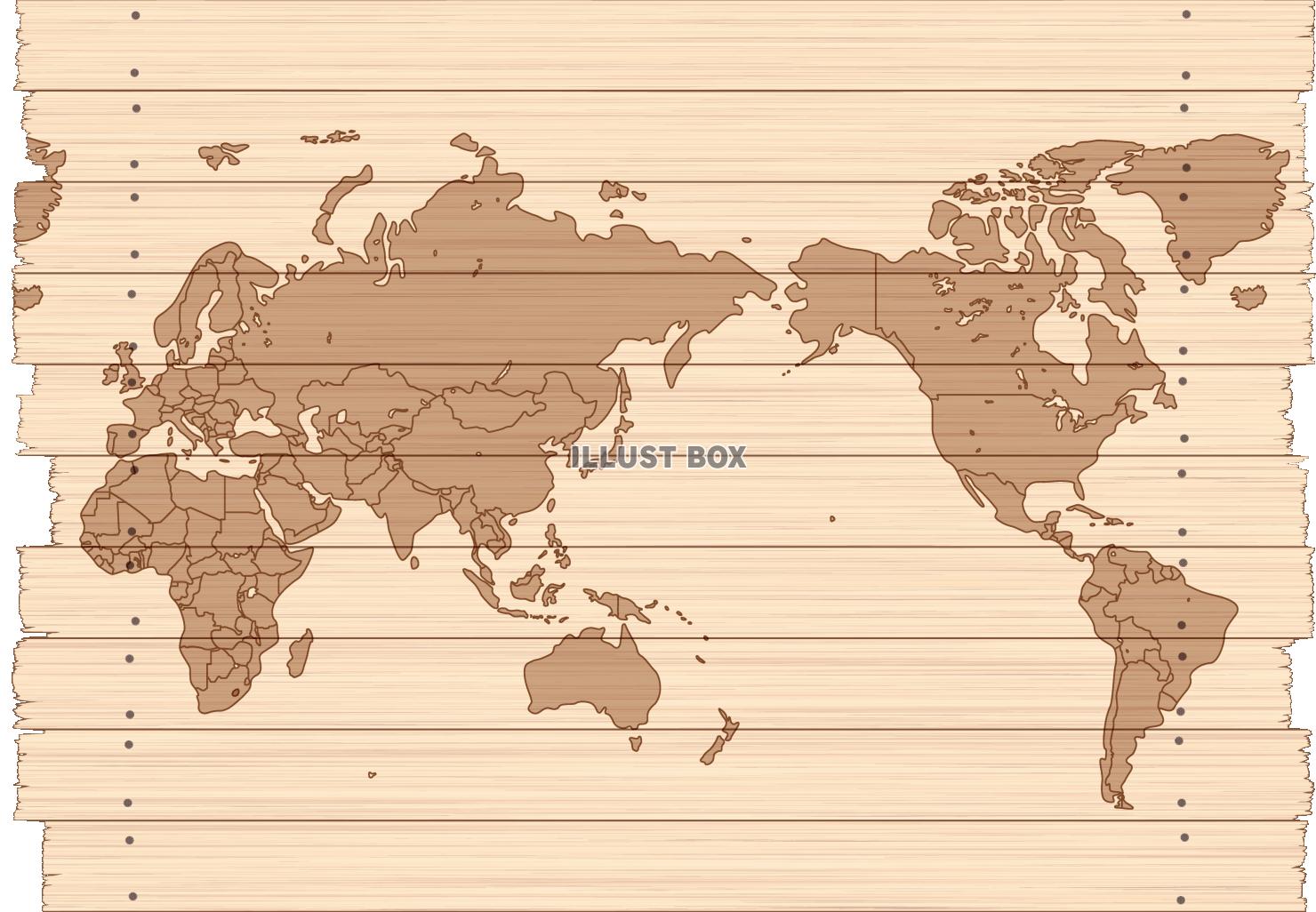 無料イラスト 世界地図 地図 木 木目 ナチュラル