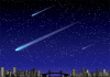 都会のビル群の星空に流れる彗星　流星