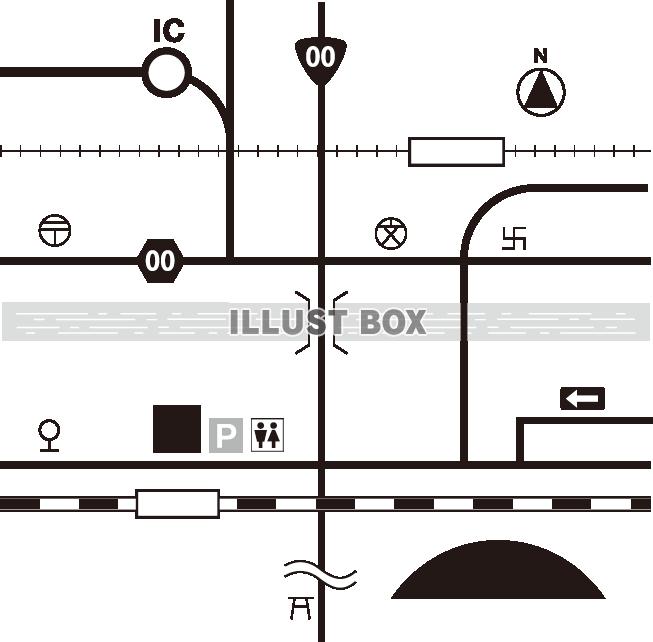 無料イラスト 地図のテンプレート 周辺地図素材 黒1色