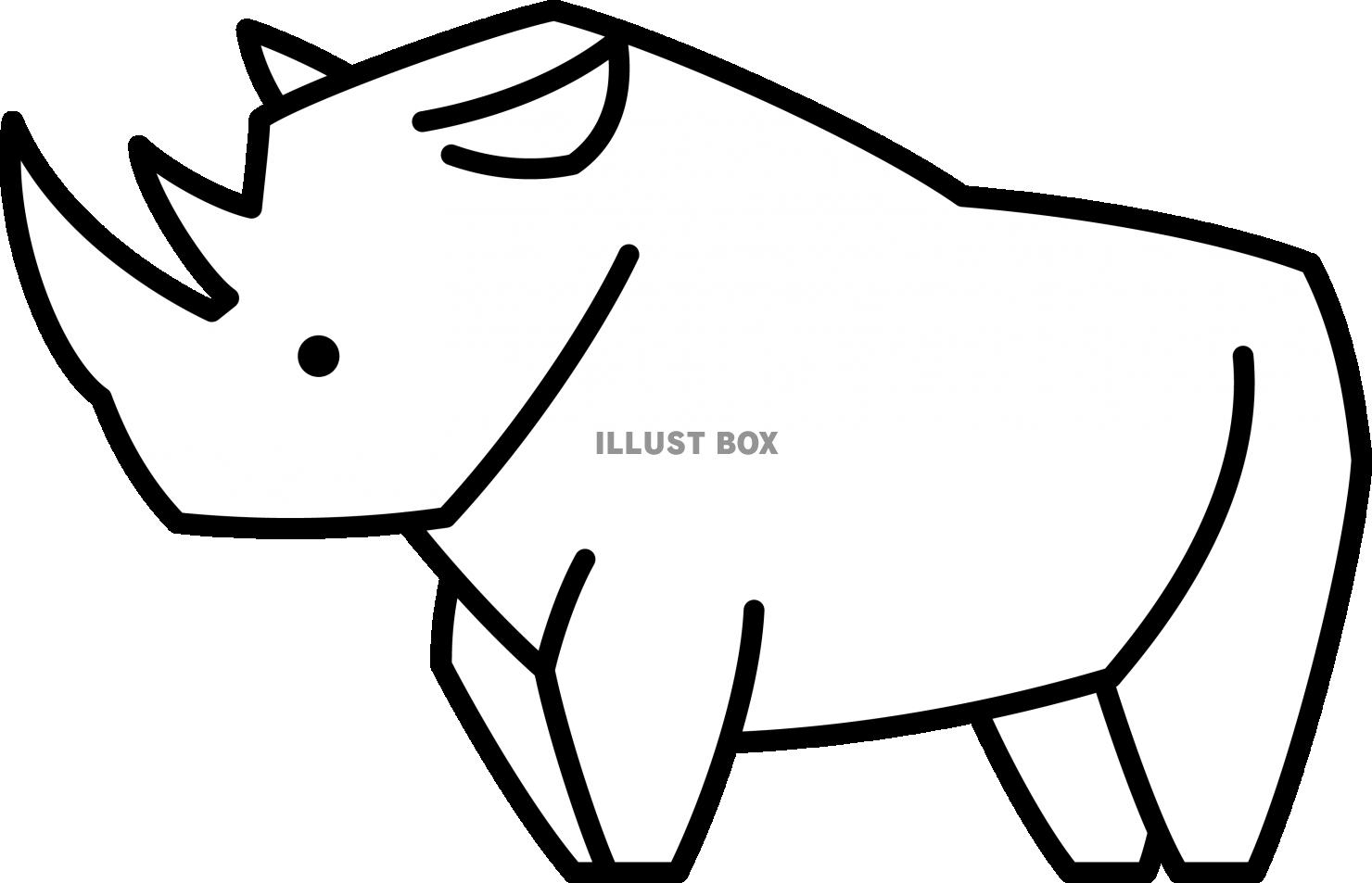 無料イラスト シンプルな線画の動物 サイ ぬり絵