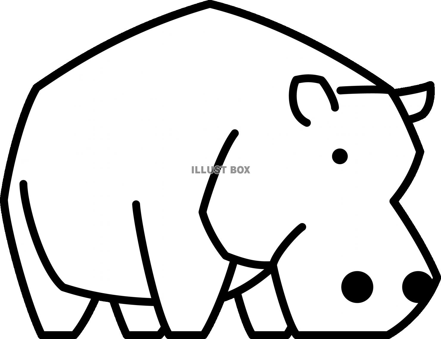 無料イラスト シンプルな線画の動物 カバ ぬり絵