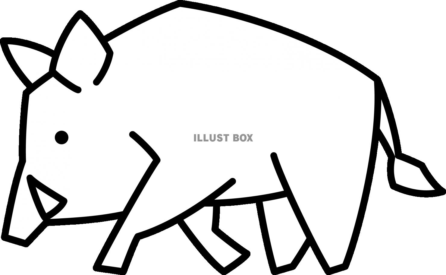 無料イラスト シンプルな線画の動物 イノシシ ぬり絵