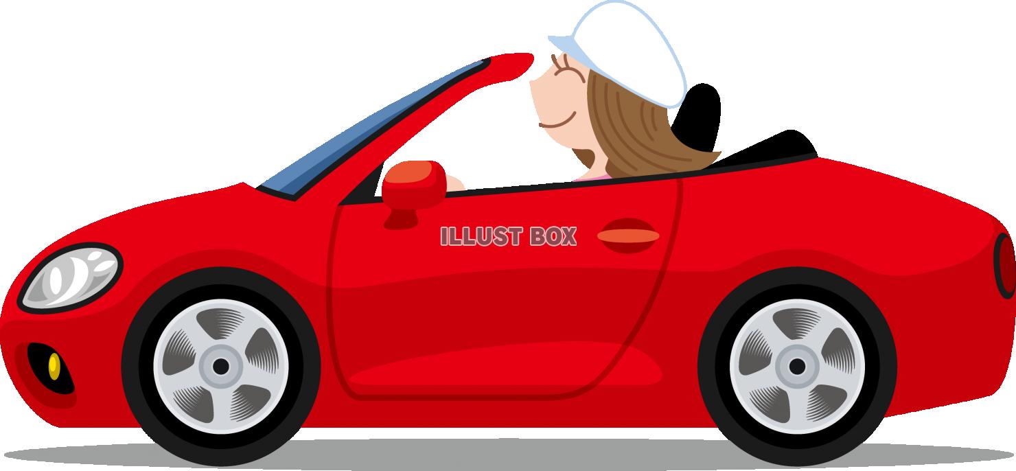 無料イラスト オープンカーでドライブを楽しむ女性