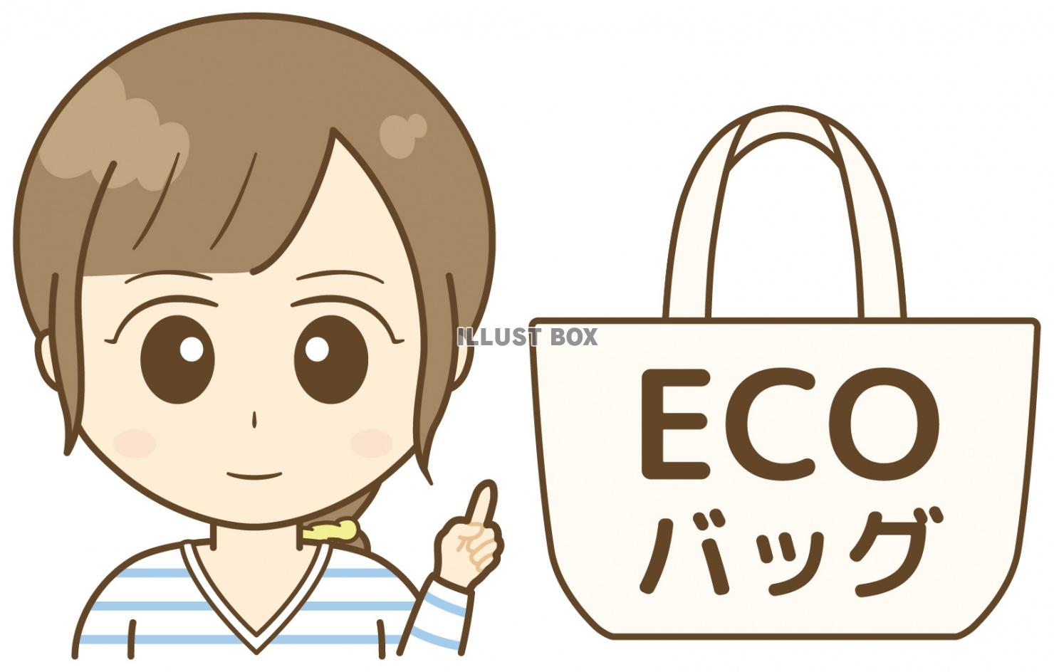 エコバッグ使用をすすめる女性(eco、マイバッグ、買い物袋、...