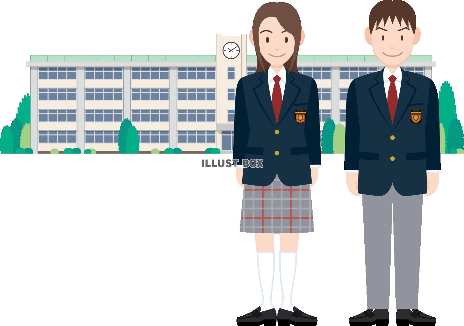 無料イラスト 学校 校舎 高校生