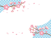 桜のフレーム　市松模様　ブルー