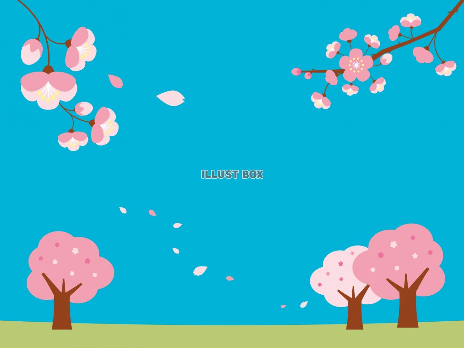 無料イラスト イラスト素材 桜の木のある風景